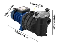 Bomba de Filtragem para Piscina SucceBuy 15000 L/h Bomba de Circulação de Água Cesto de Filtro Amovível 1 HP 750 W 3450 Rpm 50 ℃ 2 Mangueiras de Montagem