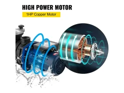 Bomba de Filtragem para Piscina SucceBuy 15000 L/h Bomba de Circulação de Água Cesto de Filtro Amovível 1 HP 750 W 3450 Rpm 50 ℃ 2 Mangueiras de Montagem