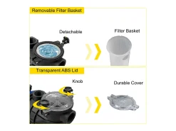 Bomba de Filtragem para Piscina SucceBuy 15000 L/h Bomba de Circulação de Água Cesto de Filtro Amovível 1 HP 750 W 3450 Rpm 50 ℃ 2 Mangueiras de Montagem