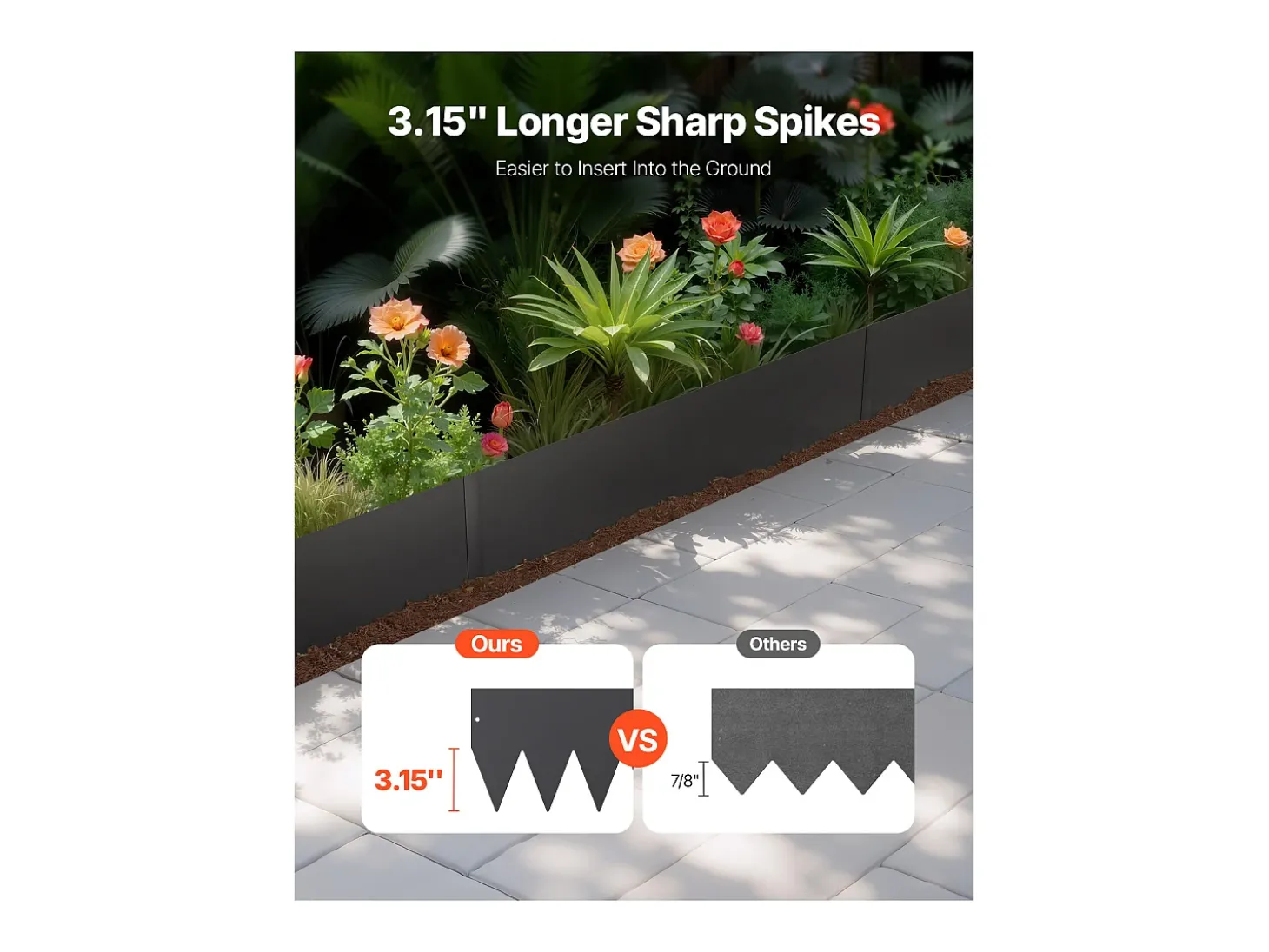 Borda de Jardim em Aço Anti-ferrugem SucceBuy, 6 PCS, 101,6 x 20,3 cm, Preto, para Jardins, Relvados, Pátios