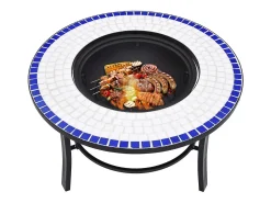 Braseira em mosaico 68 cm cerâmica azul e branco
