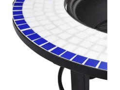 Braseira em mosaico 68 cm cerâmica azul e branco