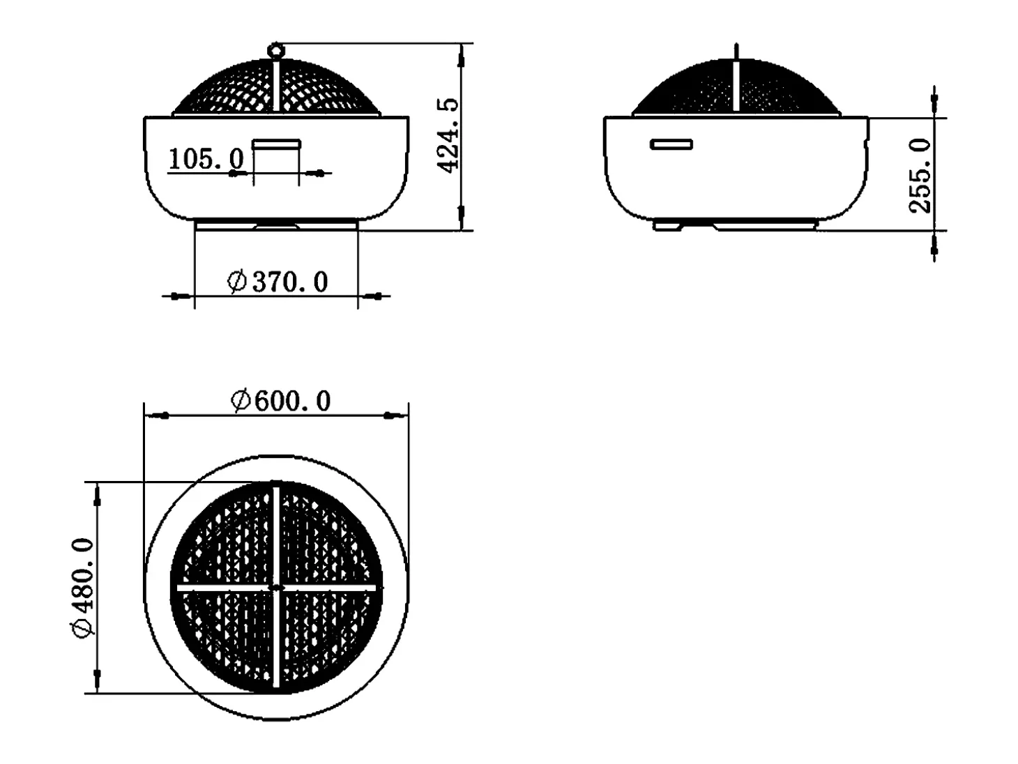 Braseiro grelhador em MGO, C60,5 x L60,5 x A42,5 cm, GARMONA