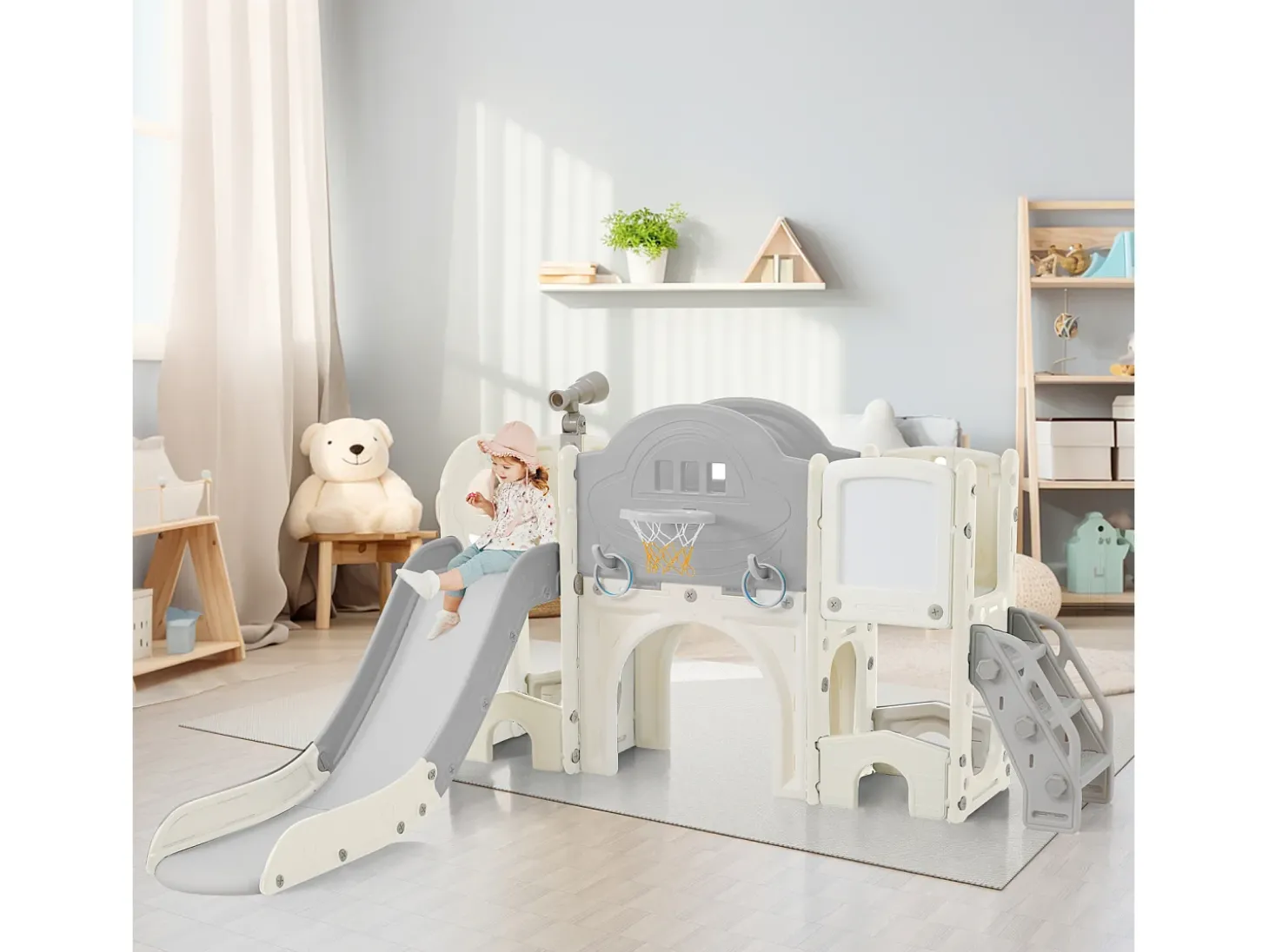Brinquedo de escalada infantil 10 em 1 com escorrega, independente, escalada, jogo de perfuração, verde