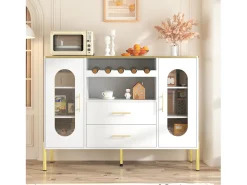 Buffet 120×38×90 cm - com 2 portas e 2 gavetas - com suporte para vinho - MDF - branco