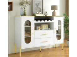 Buffet 120×38×90 cm - com 2 portas e 2 gavetas - com suporte para vinho - MDF - branco