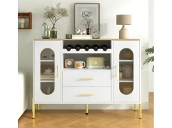 Buffet 120×38×90 cm - com 2 portas e 2 gavetas - com suporte para vinho - MDF - branco