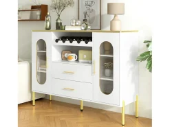 Buffet 120×38×90 cm - com 2 portas e 2 gavetas - com suporte para vinho - MDF - branco