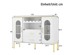 Buffet 120×38×90 cm - com 2 portas e 2 gavetas - com suporte para vinho - MDF - branco