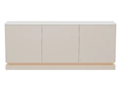Buffet 3 portas com LEDs em MDF - Bege e efeito mármore branco - DEVIKA