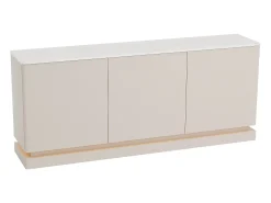 Buffet 3 portas com LEDs em MDF - Bege e efeito mármore branco - DEVIKA