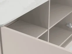 Buffet 3 portas com LEDs em MDF - Bege e efeito mármore branco - DEVIKA