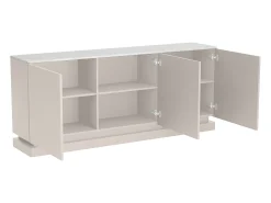 Buffet 3 portas com LEDs em MDF - Bege e efeito mármore branco - DEVIKA