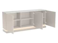 Buffet 3 portas com LEDs em MDF - Bege e efeito mármore branco - DEVIKA