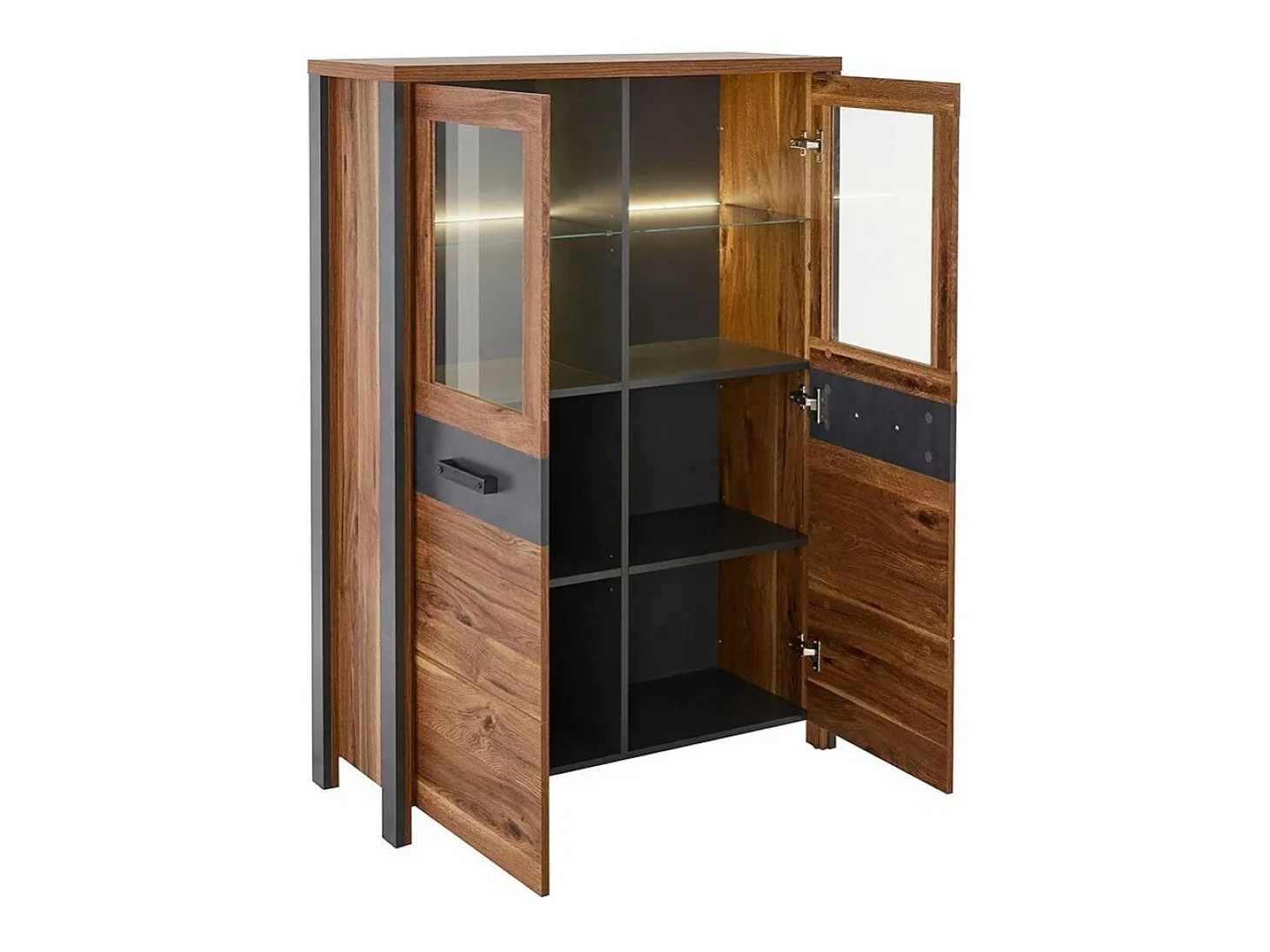 Buffet alto coleção WINDSOR. Cores carvalho escuro e cinza antracite.