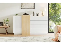 Buffet brilhante 140x35x81 cm - com 2 portas - com 4 gavetas - MDF - branco