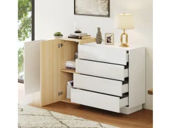 Buffet brilhante 140x35x81 cm - com 2 portas - com 4 gavetas - MDF - branco