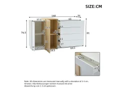 Buffet brilhante 140x35x81 cm - com 2 portas - com 4 gavetas - MDF - branco