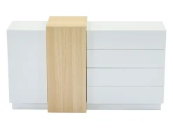 Buffet brilhante 140x35x81 cm - com 2 portas - com 4 gavetas - MDF - branco
