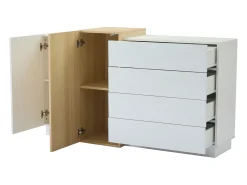 Buffet brilhante 140x35x81 cm - com 2 portas - com 4 gavetas - MDF - branco