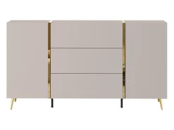 Buffet com 2 portas e 3 gavetas - Bege e Dourado - MARZIALO