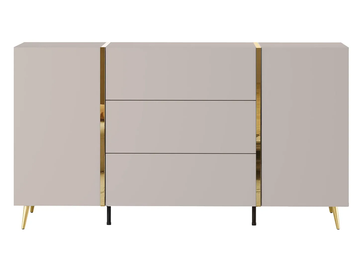 Buffet com 2 portas e 3 gavetas - Bege e Dourado - MARZIALO