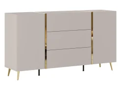 Buffet com 2 portas e 3 gavetas - Bege e Dourado - MARZIALO