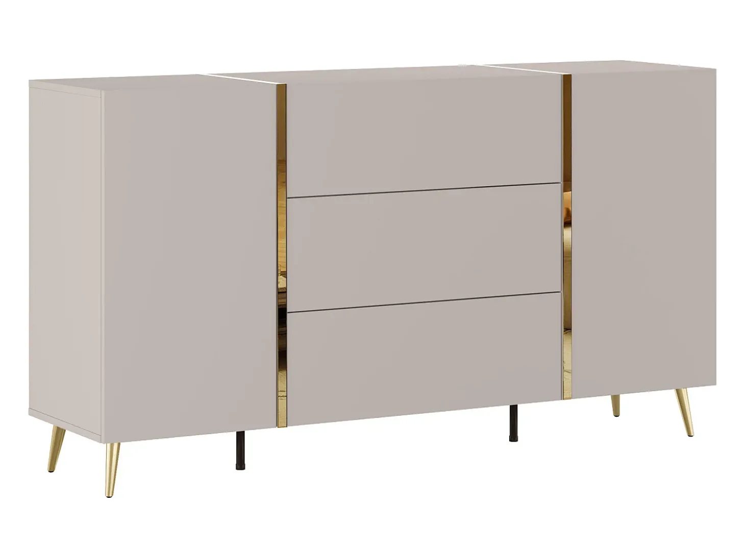 Buffet com 2 portas e 3 gavetas - Bege e Dourado - MARZIALO