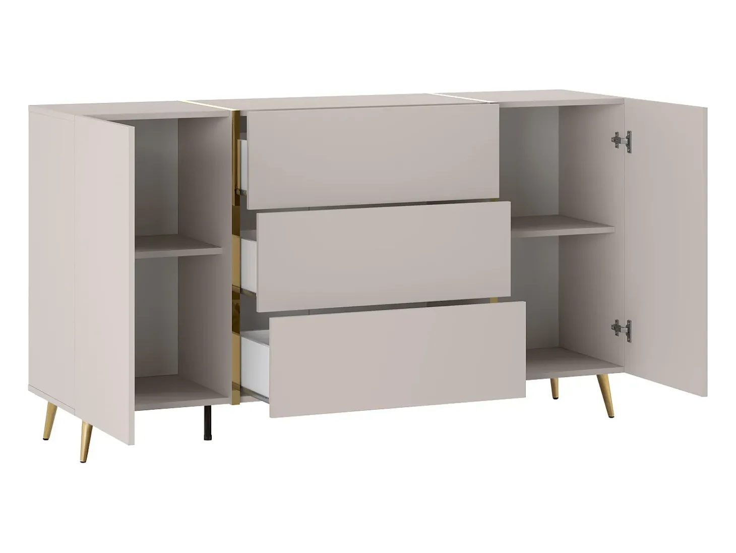 Buffet com 2 portas e 3 gavetas - Bege e Dourado - MARZIALO