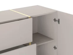 Buffet com 2 portas e 3 gavetas - Bege e Dourado - MARZIALO