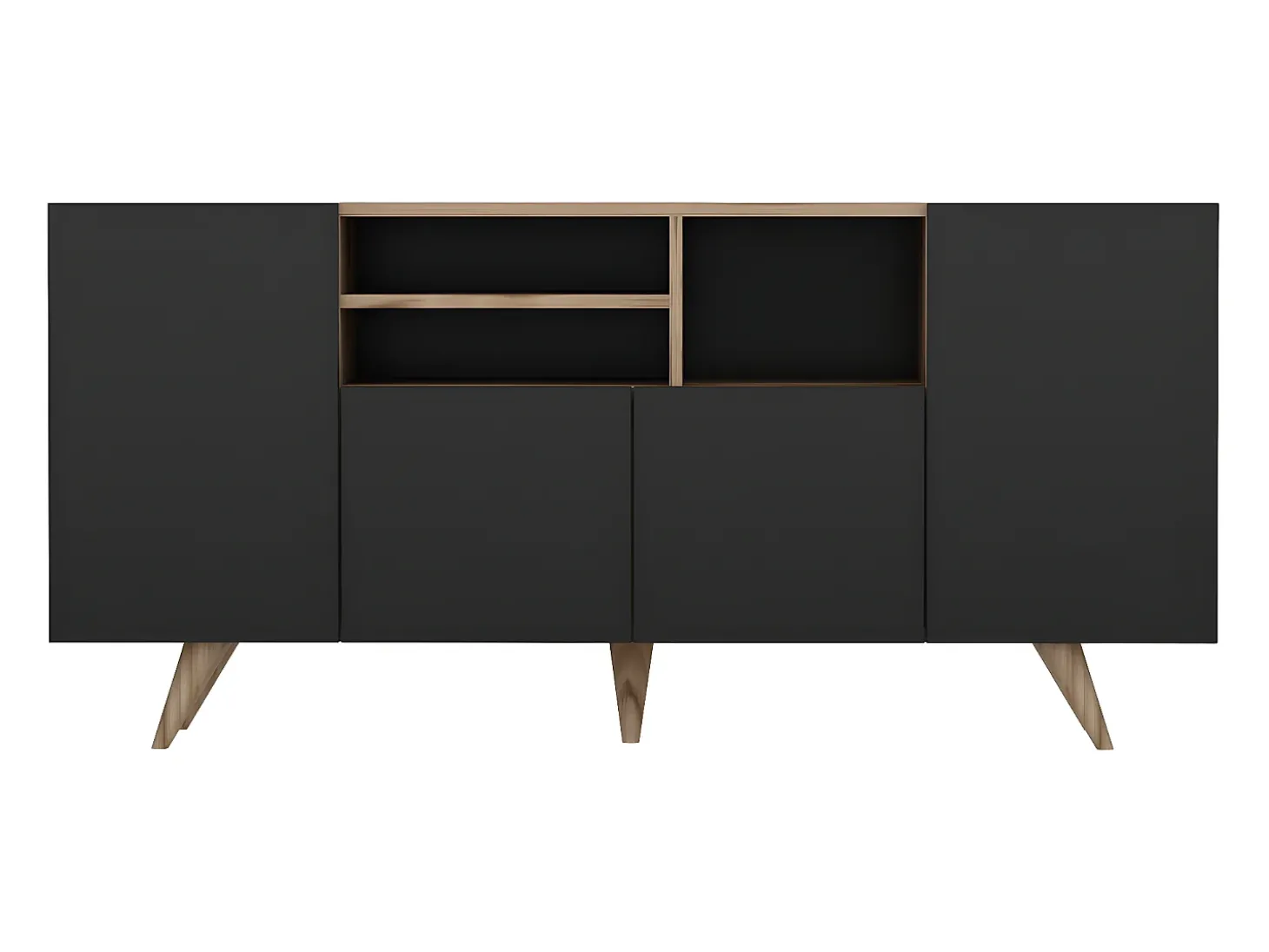 Buffet com 4 portas e 3 nichos - Preto e Natural - MOSTIA