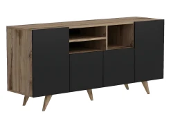 Buffet com 4 portas e 3 nichos - Preto e Natural - MOSTIA