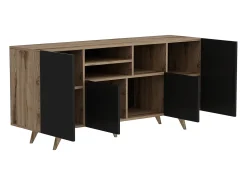 Buffet com 4 portas e 3 nichos - Preto e Natural - MOSTIA