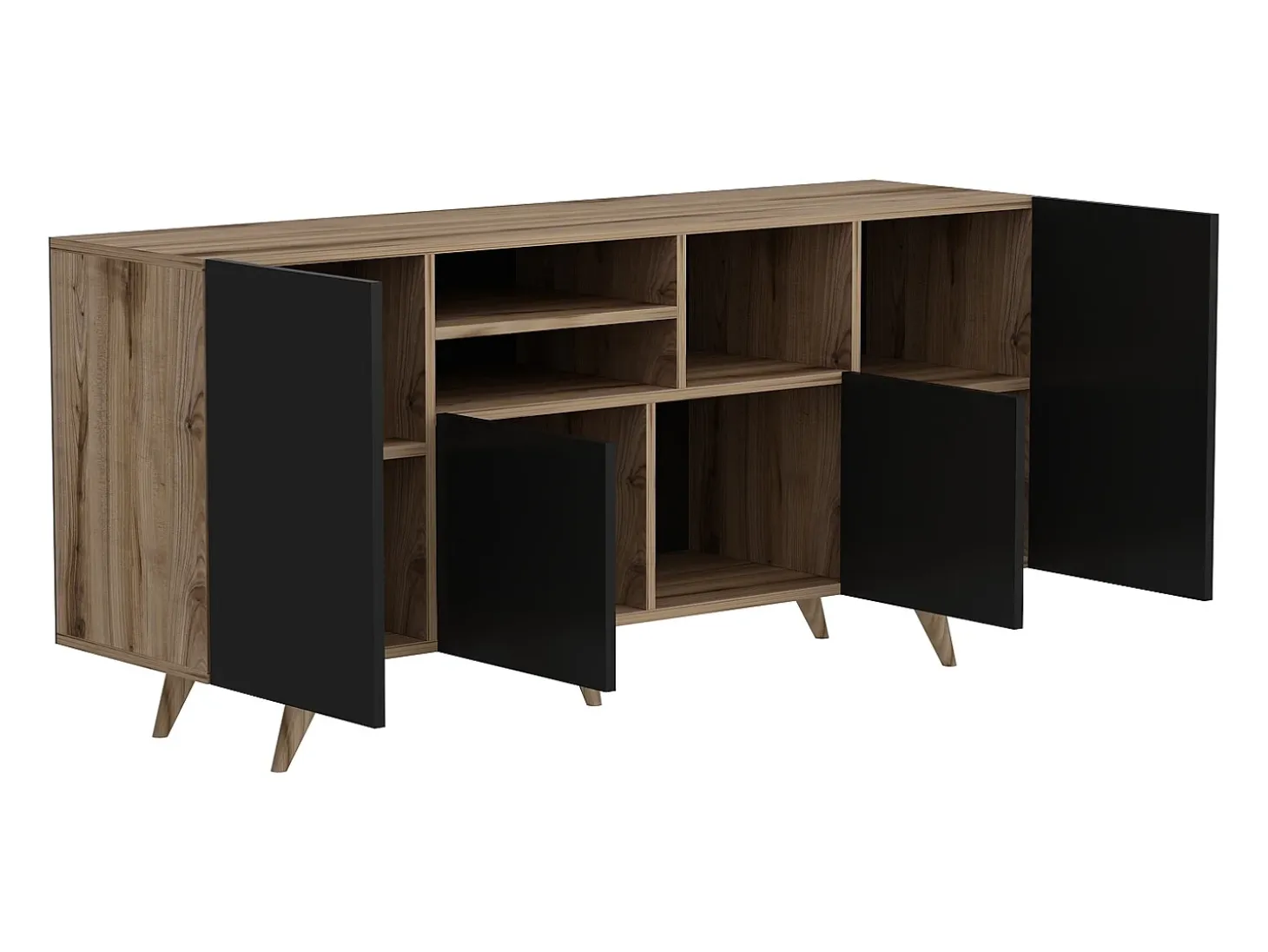 Buffet com 4 portas e 3 nichos - Preto e Natural - MOSTIA