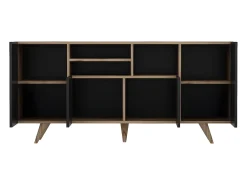 Buffet com 4 portas e 3 nichos - Preto e Natural - MOSTIA