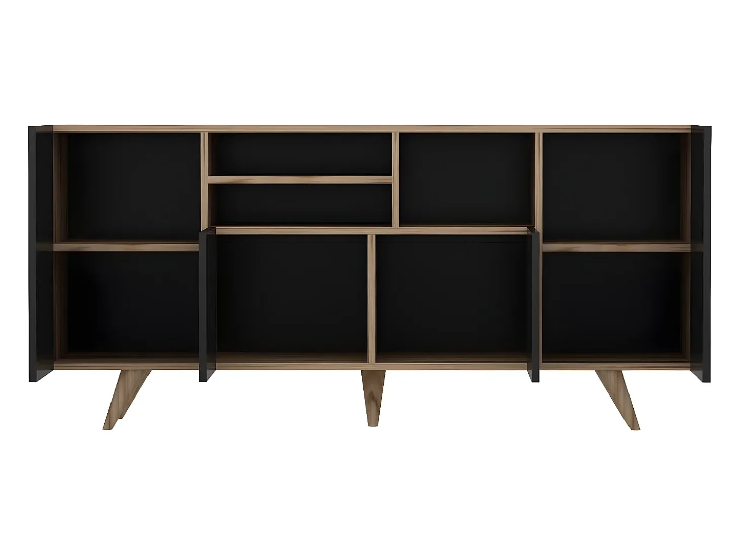 Buffet com 4 portas e 3 nichos - Preto e Natural - MOSTIA