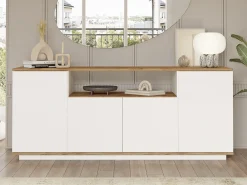 Buffet com 4 portas e 1 prateleira - Branco e natural - LOTULA