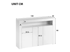 Buffet de 3 e 1 Nicho - Painel de partículas - com 16 cores LED e controle remoto - branco