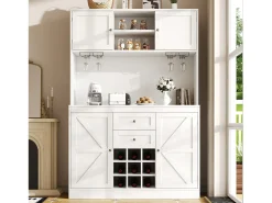 Buffet de cozinha - 4 portas e 2 gavetas - Prateleiras e garrafeiras ajustáveis - Branco