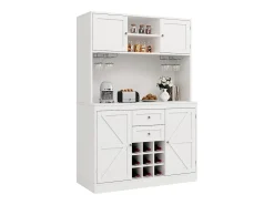 Buffet de cozinha - 4 portas e 2 gavetas - Prateleiras e garrafeiras ajustáveis - Branco