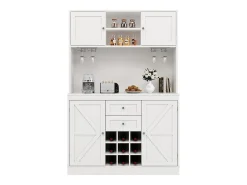Buffet de cozinha - 4 portas e 2 gavetas - Prateleiras e garrafeiras ajustáveis - Branco