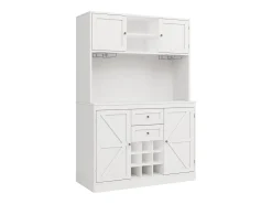 Buffet de cozinha - 4 portas e 2 gavetas - Prateleiras e garrafeiras ajustáveis - Branco