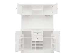 Buffet de cozinha - 4 portas e 2 gavetas - Prateleiras e garrafeiras ajustáveis - Branco