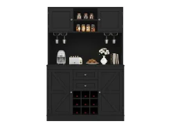 Buffet de cozinha - 4 portas e 2 gavetas - Prateleiras e garrafeiras ajustáveis - Preto