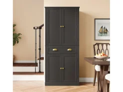 Buffet de cozinha 80×40×182 cm - com 2 portas e 1 gaveta - 2 portas com prateleiras - preto