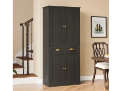 Buffet de cozinha 80×40×182 cm - com 2 portas e 1 gaveta - 2 portas com prateleiras - preto