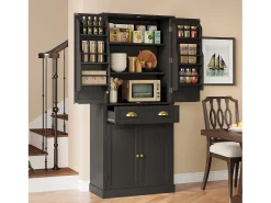Buffet de cozinha 80×40×182 cm - com 2 portas e 1 gaveta - 2 portas com prateleiras - preto