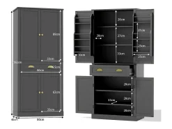 Buffet de cozinha 80×40×182 cm - com 2 portas e 1 gaveta - 2 portas com prateleiras - preto