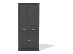 Buffet de cozinha 80×40×182 cm - com 2 portas e 1 gaveta - 2 portas com prateleiras - preto