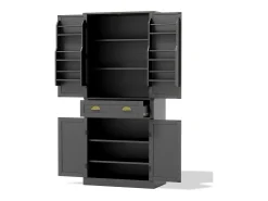 Buffet de cozinha 80×40×182 cm - com 2 portas e 1 gaveta - 2 portas com prateleiras - preto